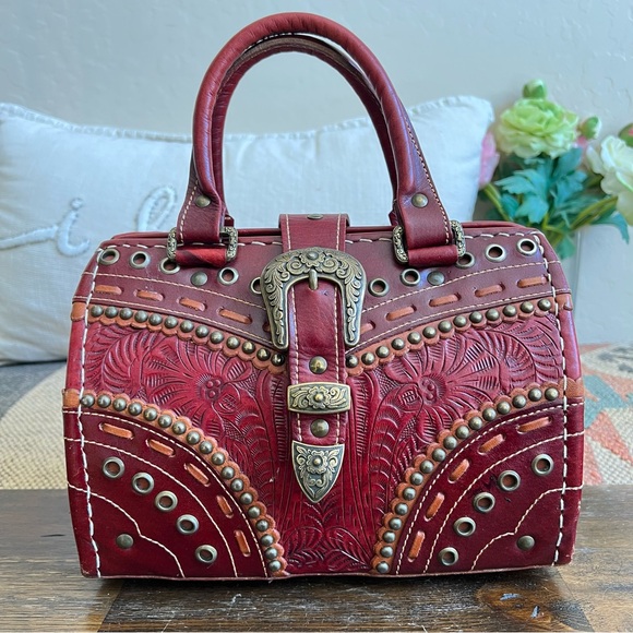 American West Southwest Leather Metal Accents Vintage Style Satchel - Picture 1 of 17